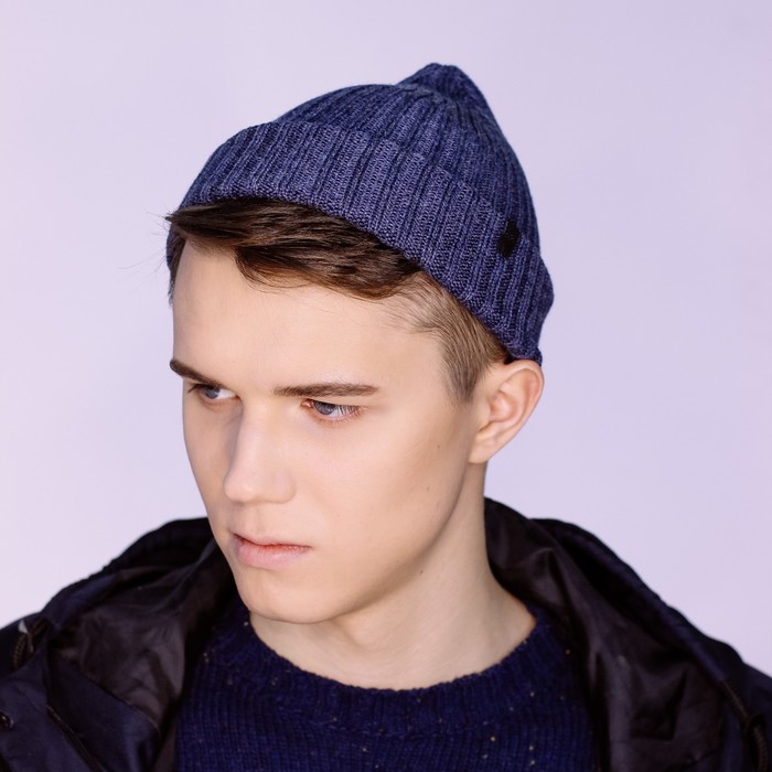 Шапка мужская "ФЕДУК" демисезонная 820209, цвет джинс, р-р 56-58