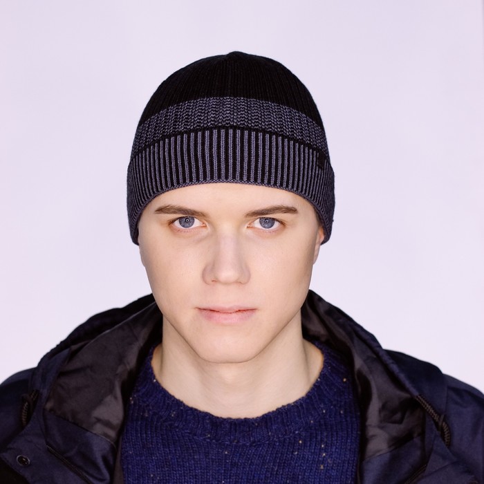 Шапка мужская "ЗАРРИ" демисезонная 820501, цвет чёрный/тёмно-серый, р-р 56-58