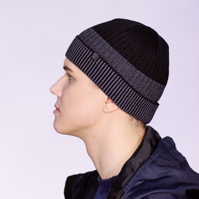 Шапка мужская "ЗАРРИ" демисезонная 820501, цвет чёрный/тёмно-серый, р-р 56-58