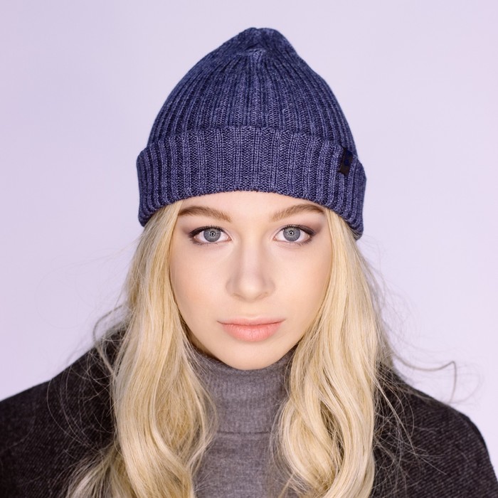 Шапка женская "БЕТ" демисезонная 819609, цвет джинс, р-р 56-58