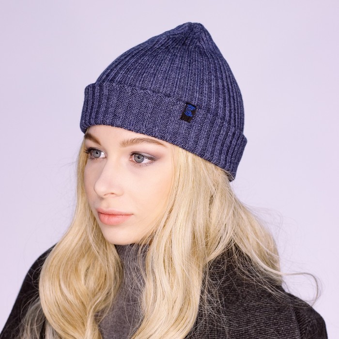 Шапка женская "БЕТ" демисезонная 819609, цвет джинс, р-р 56-58