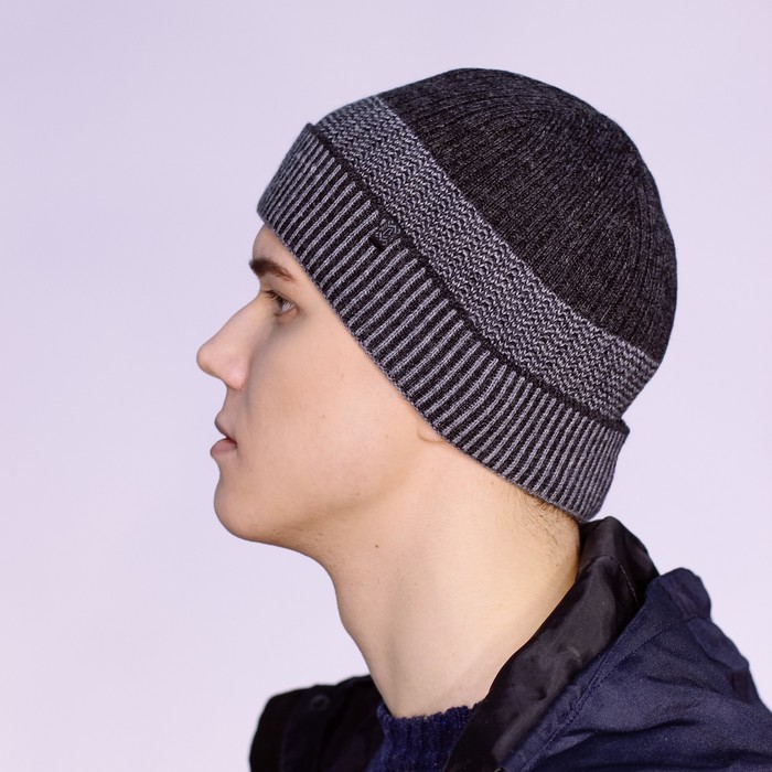 Шапка мужская "ЗАРРИ" демисезонная 820502, цвет тёмно-серый/серый, р-р 56-58