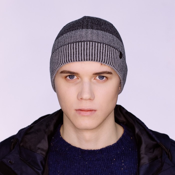 Шапка мужская "ЗАРРИ" демисезонная 820503, цвет серый/св-серый, р-р 56-58