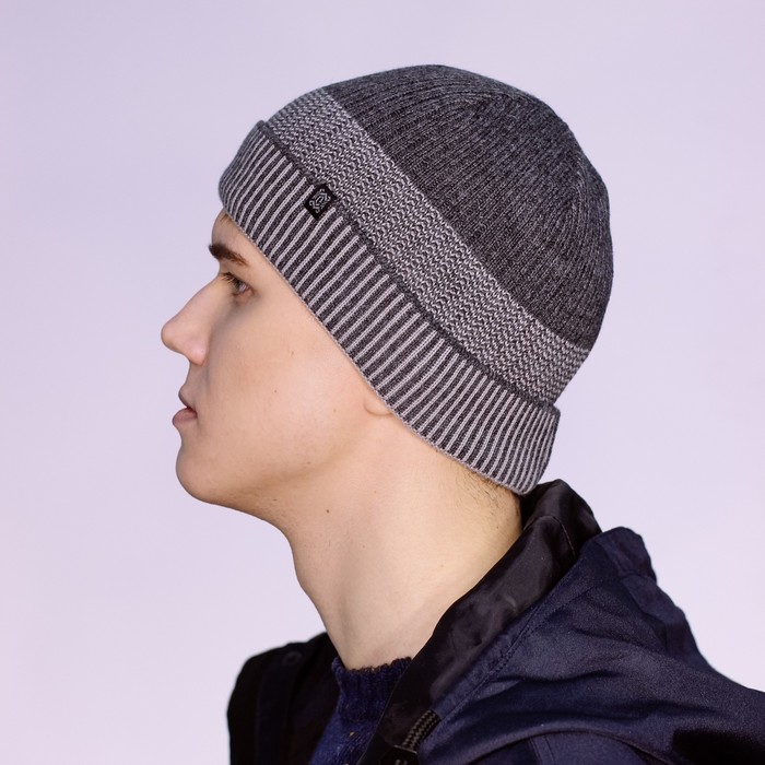 Шапка мужская "ЗАРРИ" демисезонная 820503, цвет серый/св-серый, р-р 56-58