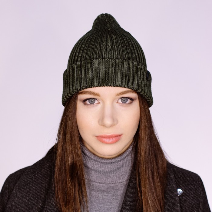 Шапка женская "БЕТ" демисезонная 819620, цвет хаки, р-р 56-58