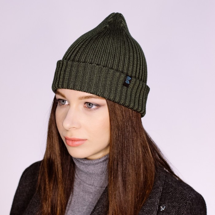 Шапка женская "БЕТ" демисезонная 819620, цвет хаки, р-р 56-58
