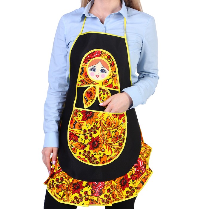 Фартук «Матрёшка», хохлома, сувенирный, ажурный, без кармана