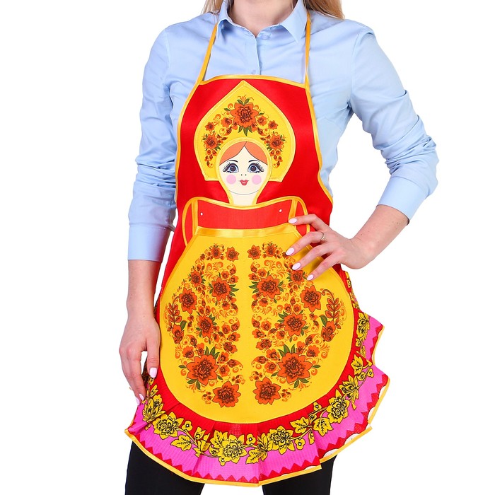 Фартук «Русская красавица», хохлома, сувенирный, ажурный, без кармана