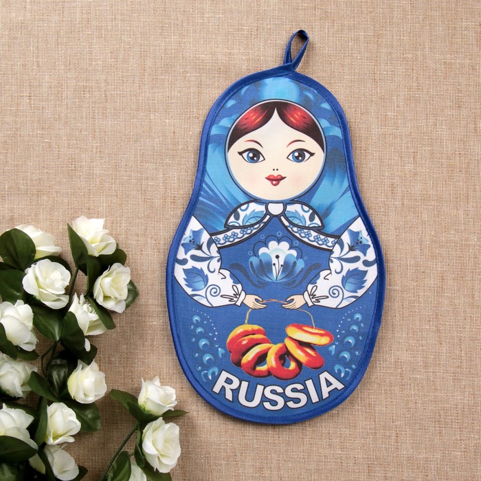 Прихватка «Матрёшка с баранками», гжель, сувенирная, 29х20 см