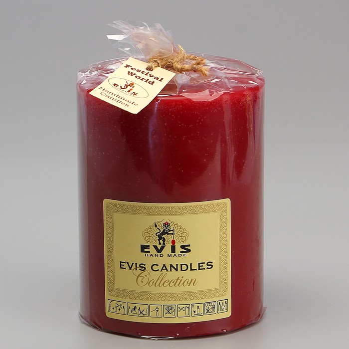 Свеча - цилиндр парафиновая, бордо, D=9см, Н=12см