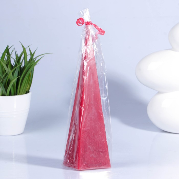 Свеча - пирамидка парафиновая, бордо, 5х5см, Н=22.5см