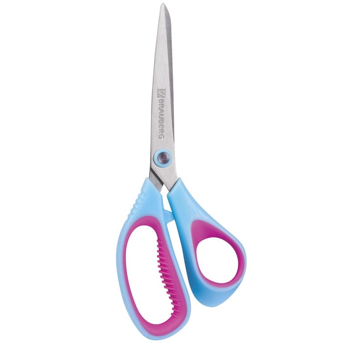 Ножницы BRAUBERG "Extra 3D" 19см, ассиметрич, ребрист.рез.встав, бирюзово-фиолет 236452