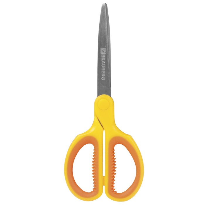 Ножницы BRAUBERG "Extra" 15,5см, ребрист.рез.встав, оранжево-желтые 236450