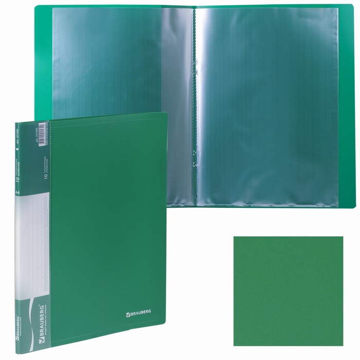 Папка 10 прозр вкладышей А4 0,5мм BRAUBERG Стандарт зеленая 221589