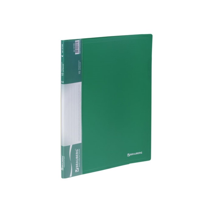 Папка 10 прозр вкладышей А4 0,5мм BRAUBERG Стандарт зеленая 221589