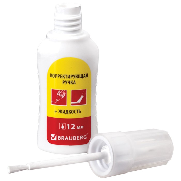 Ручка-корректор 2в1 BRAUBERG 12мл, +корректир.жидкость, металл наконечник+кисточка 225217