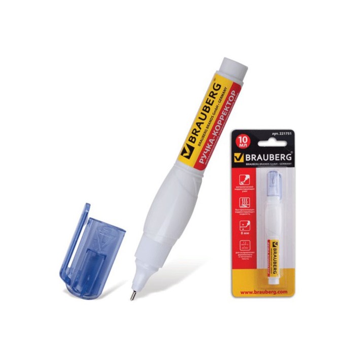 Ручка-корректор BRAUBERG 10мл, металл наконечник 221751