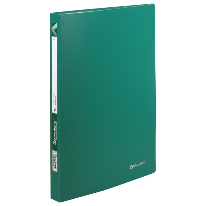 Папка 40 прозр вкладышей А4 0,6мм BRAUBERG Office зеленая 222633