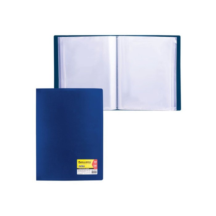 Папка 100 прозр вкладышей А4 0,8мм BRAUBERG "Business" синяя, в пласт.коробе 224140