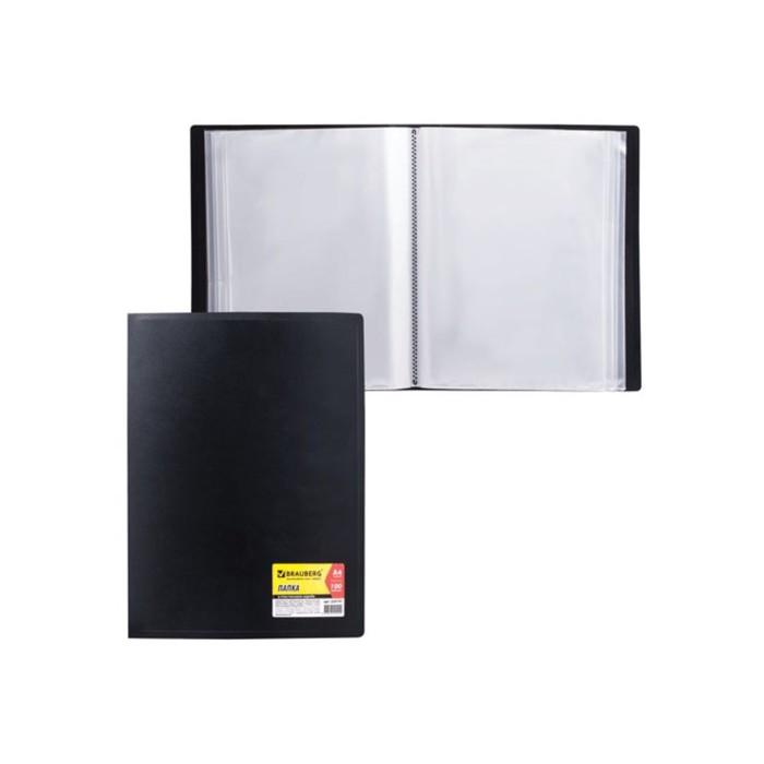 Папка 100 прозр вкладышей А4 0,8мм BRAUBERG "Business" черная, в пласт.коробе 224141