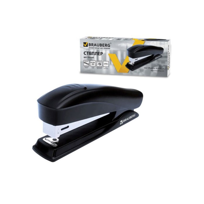 Степлер BRAUBERG Platz №24/6-26/6 на 20л, пластиковый корпус, черный 224345