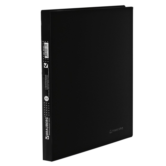 Папка с пруж скоросшивателем BRAUBERG Диагональ 0,6мм, внутр.карман, черный 221351