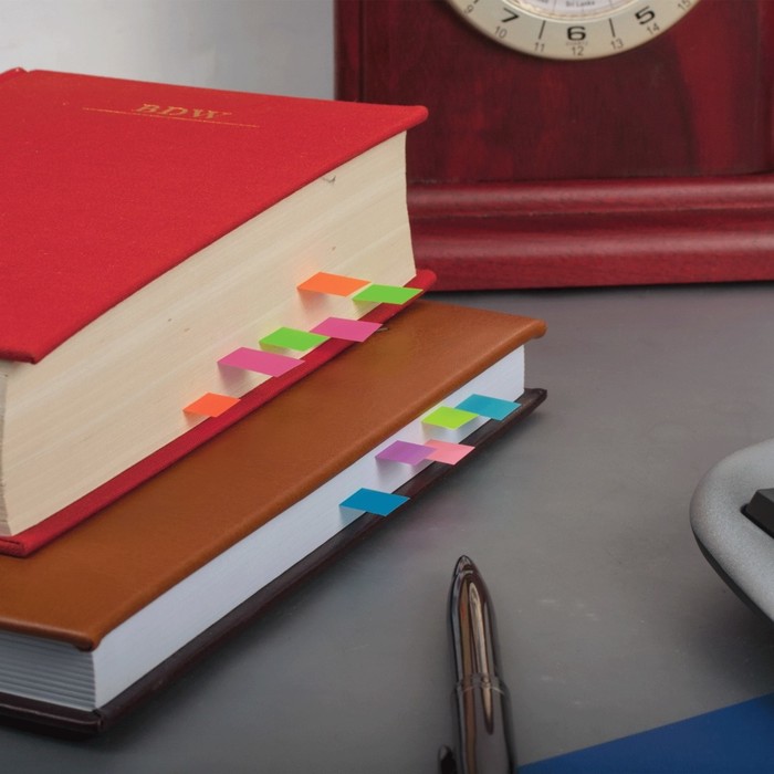 Закладки с липким краем бумажные BRAUBERG НЕОН, 50х14 мм, 5 цветов по 50 листов