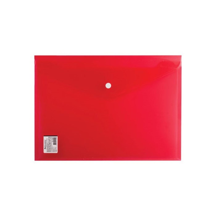 Папка-конверт на кнопке А4 180мкм BRAUBERG, прозрач. красный 224812