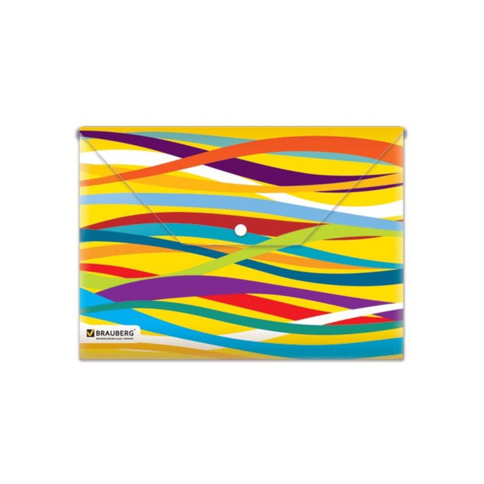 Папка-конверт на кнопке А4 180мкм BRAUBERG "Экспрессия", разноцв полосы 221426