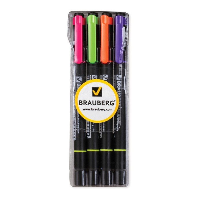Набор маркеров текстовыделителей 4цв 1.0/4мм BRAUBERG (лим-роз, зел, оранж, фиол) 150845
