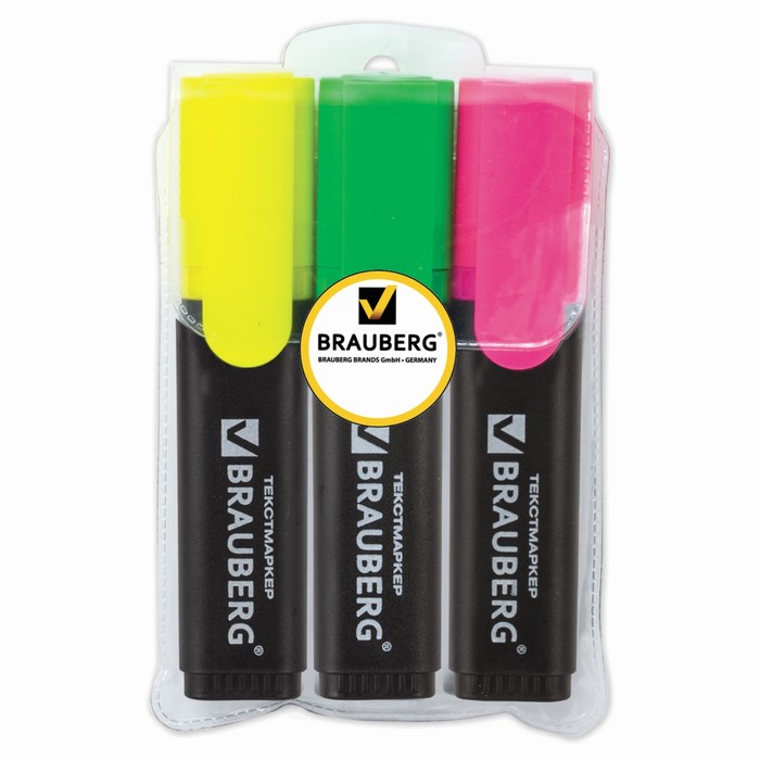 Набор маркеров текстовыделителей 3цв 1.0/5мм BRAUBERG "Contract" (лим, зел, роз) 150395