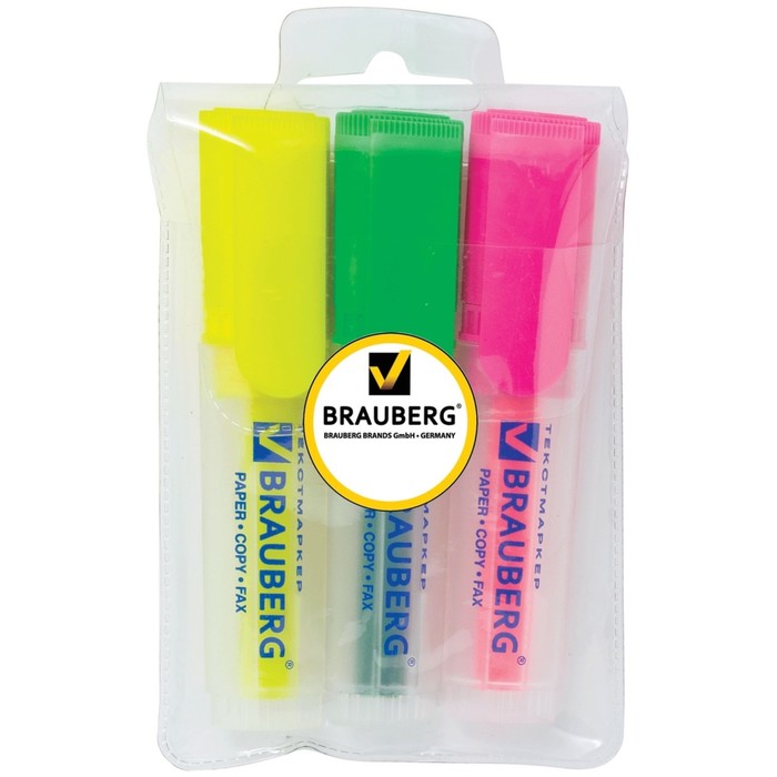 Набор маркеров текстовыделителей 3цв 1.0/5мм BRAUBERG "FLUO" (лим, зел, роз) 150404