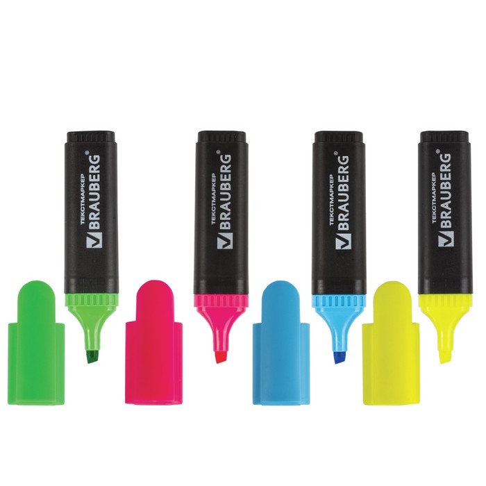Набор маркеров текстовыделит 4цв 1.0/5мм BRAUBERG "Contract" (лим, гол, зел, роз) 150394