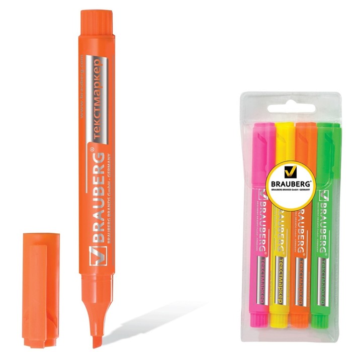 Набор маркеров текстовыделит 4цв 1.0/3мм BRAUBERG "Energy" (лим, зел, роз, оран) 150486