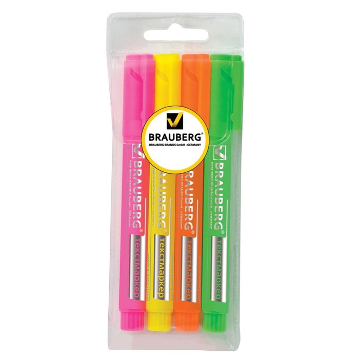 Набор маркеров текстовыделит 4цв 1.0/3мм BRAUBERG "Energy" (лим, зел, роз, оран) 150486