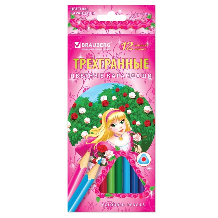 Карандаши 12 цветов BRAUBERG Rose Angel, заточенные