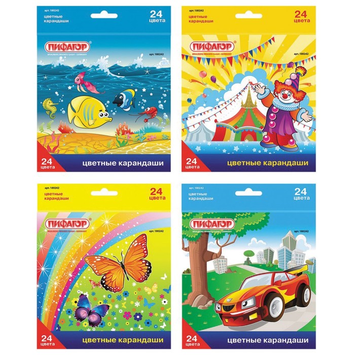 Карандаши ПИФАГОР "Сказочный мир", 24 цвета, заточенные, картонная упаковка, ассорти
