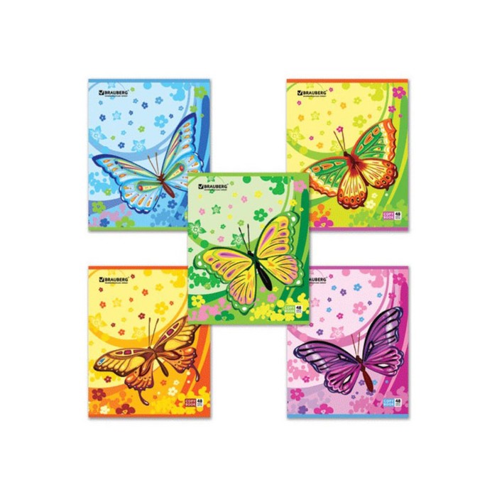 Тетрадь 48л кл BRAUBERG Бабочки, с блестками, микс 401837