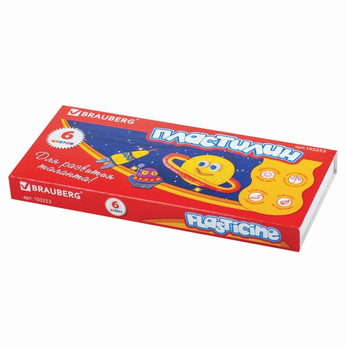 Пластилин 6цв 120г BRAUBERG, со стеком, картонная упаковка 103253