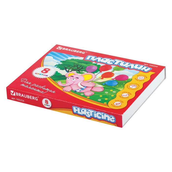 Пластилин 8цв 160г BRAUBERG, со стеком, картонная упаковка 103254