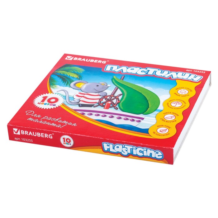 Пластилин 10цв 200г BRAUBERG, со стеком, картонная упаковка 103255