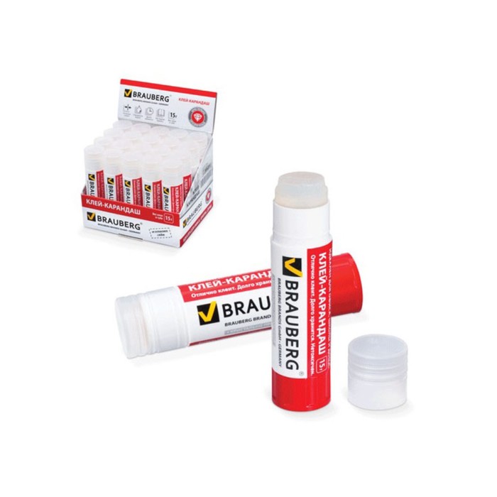 Клей-карандаш 15 г BRAUBERG, прозрачный