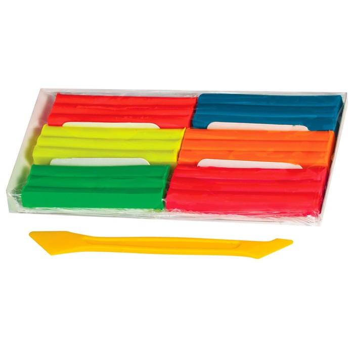 Пластилин флуоресцентный 6цв 90гр BRAUBERG, со стеком, карт.упаковка 103352