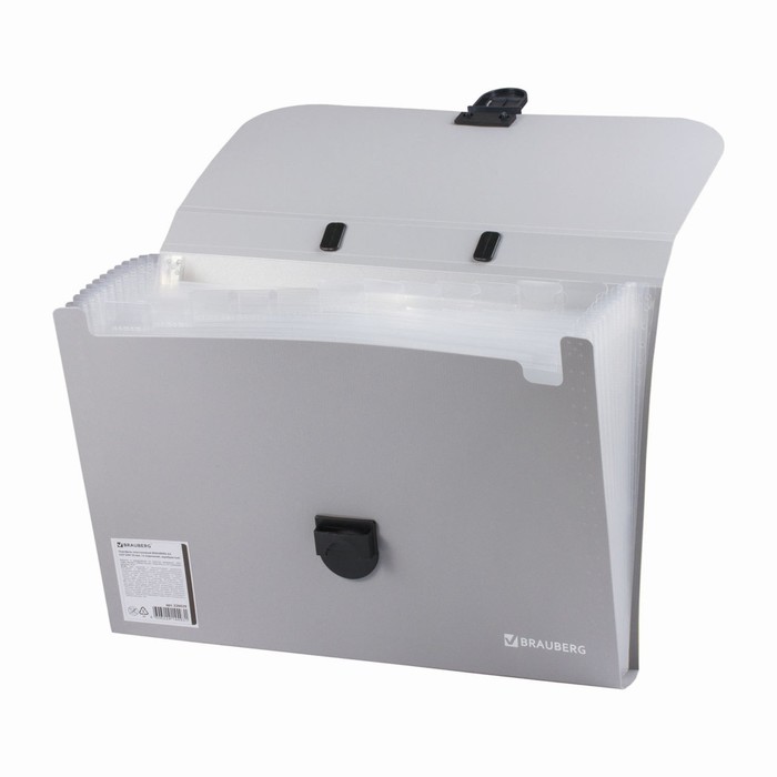 Папка-портфель A4 13отд на замке BRAUBERG ДЕЛЕГАТ, серебро 226029