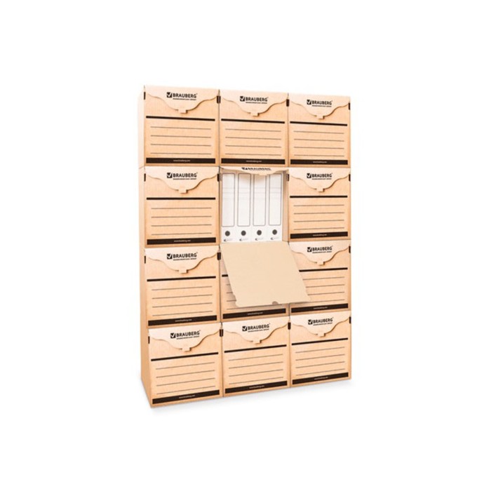 Короб архивный 34*33*31 см BRAUBERG, фронтальная загрузка, на липучке, цвет бурый