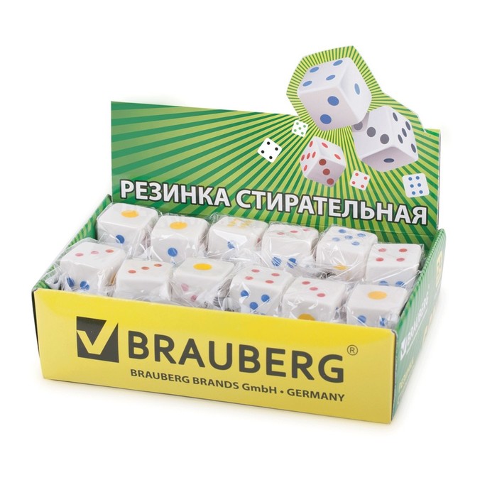 Ластик BRAUBERG Game, 24х24х24мм, белый