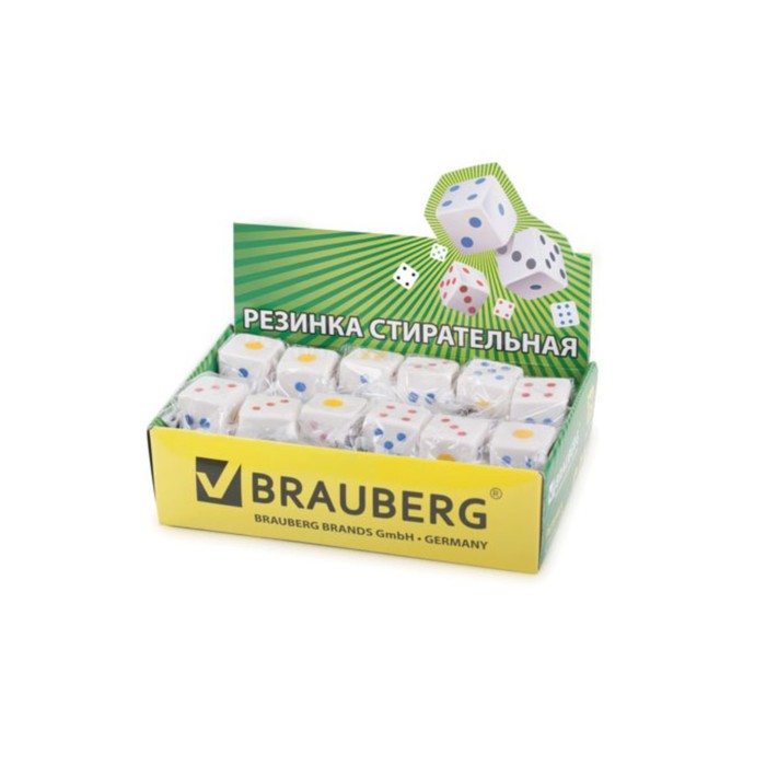 Ластик BRAUBERG Game, 24х24х24мм, белый