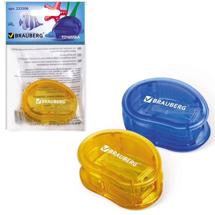 Точилка 1 отверстие с контейнером BRAUBERG "Marine", микс 222506