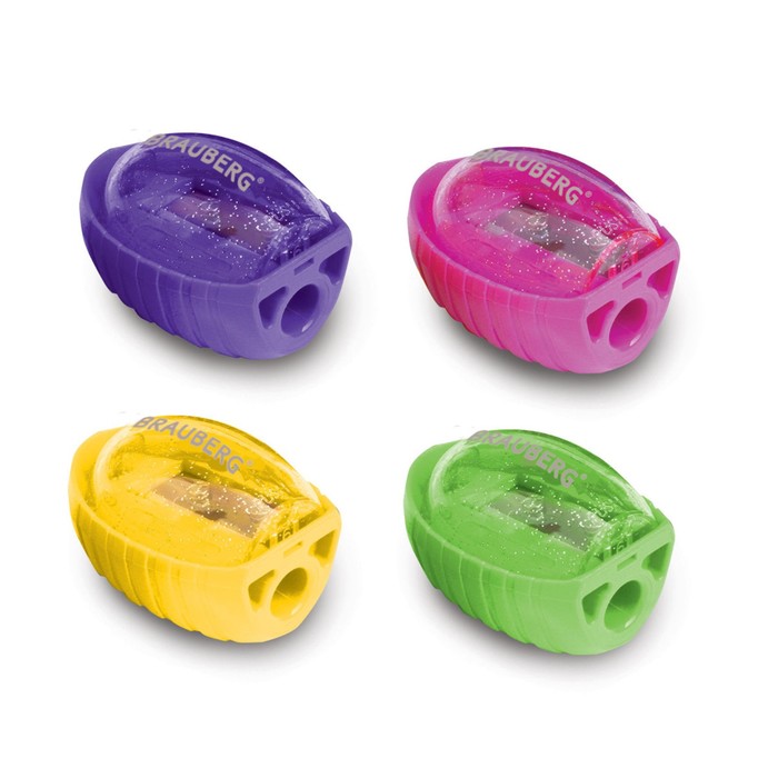 Точилка 1 отверстие с контейнером BRAUBERG "Shuttle", микс 222505