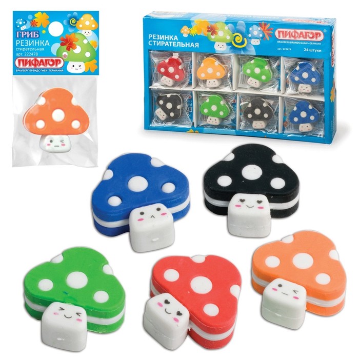 Ластик ПИФАГОР &quot;Гриб&quot;, микс, подвес
